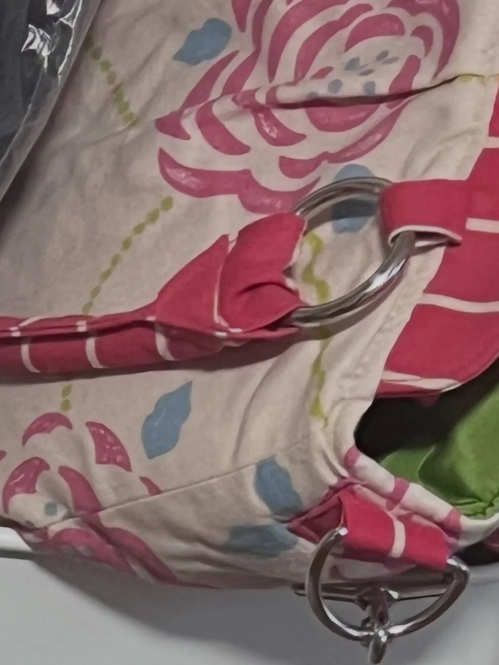 Floral Print Canvas Tote Bag Pink green lining craft shoulder purse - Picture 4 of 4